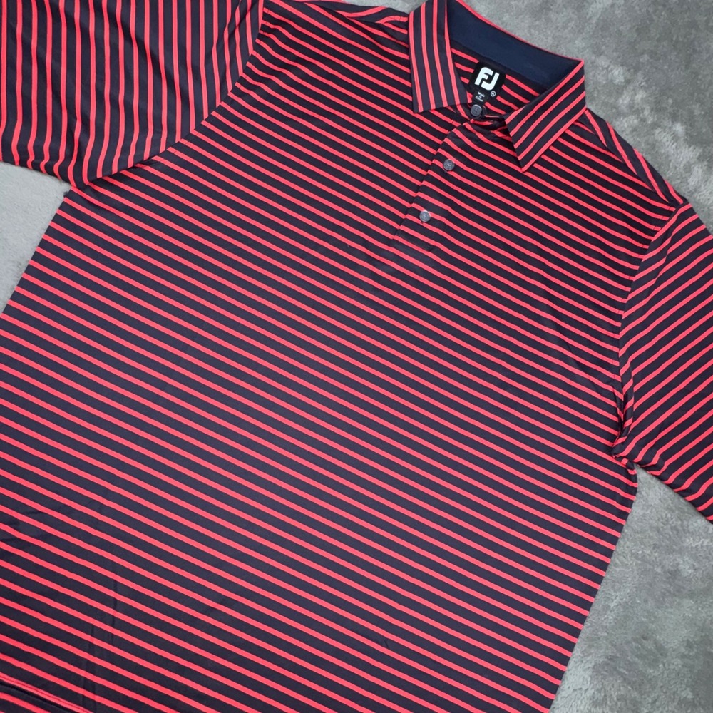 FootJoy Golf Polo Men XL Navy Red Striped Excellent Short Sleeve Stretch Shirt